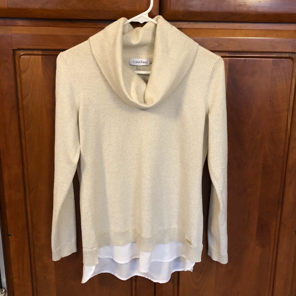 Calvin Klein Cowl Neck Sweater, Gold and White